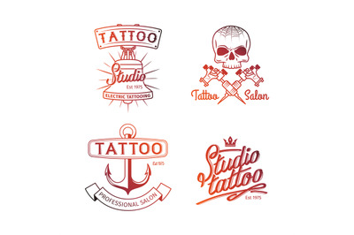 Tattoo studio logo. Colorful logos for tattoo parlor templates. Vector