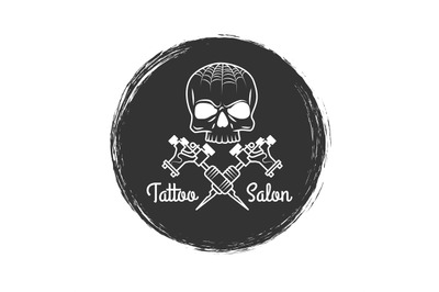 Tattoo salon grunge emblem with skull