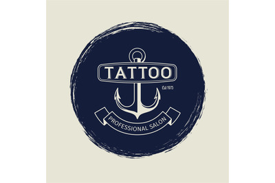 Vintage tattoo salon emblem with anchor vector illustration