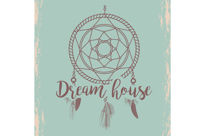 Sketched dream catcher poster vector illustration on blue