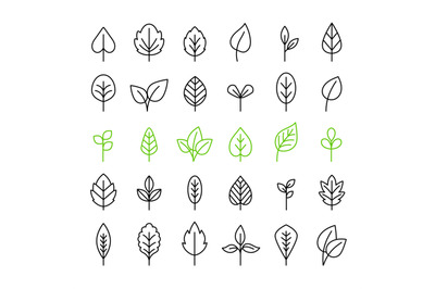 Outline leaves isolated icon set