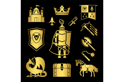 Knighthood in middle ages icons vector illustration