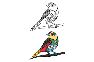 Coloring bird with doodle sample vector illustration