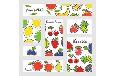 Fruits and berries banners set vector illustration