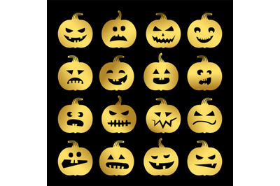 Gold Halloween pumpkins set