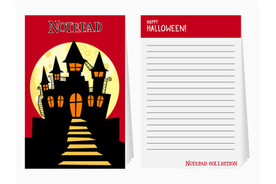 Halloween notepad with castle and text vector illustration