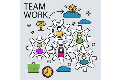 Teamwork business concept with gears and people vector illustration