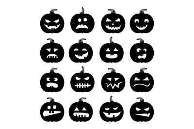 Pumpkins icons. Vector halloween pumpkin silhouette set isolated on wh