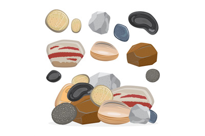 Stones and rocks. Cartoon stone set vector illustration