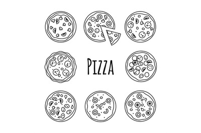 Line icons pizza set vector illustration on white