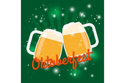 Oktoberfest beer poster. Octoberfest vector illustration with two foam