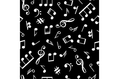 Music notes black pattern. Musical note signs old style background for