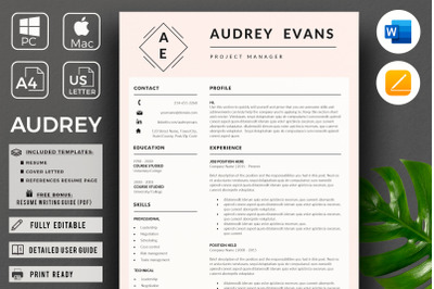Project Manager Resume. Resume CV with Logo + Professional Cover Lette