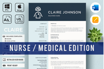 Nurse Resume+ Matching Cover Letter format &amp; References page. Medical