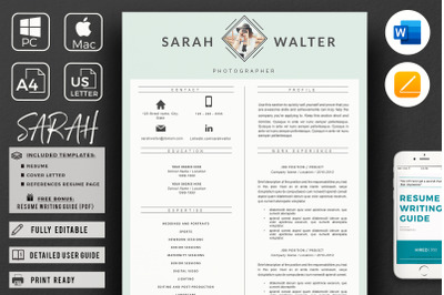 Modern and Professional Resume, Print Ready CV + Resume Writing guide