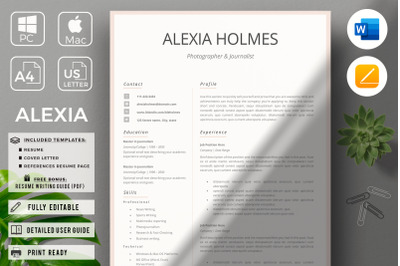 Modern Resume Design + Cover Letter Example + References + Tips