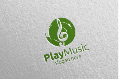 Abstract Music Logo with Note and Play Concept 44