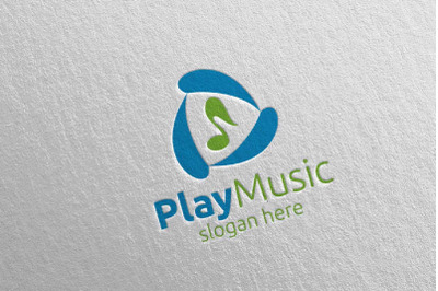 Abstract Music Logo with Note and Play Concept 46