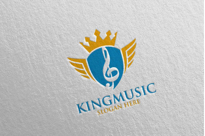 King Music Logo With Shield and Note Concept 47