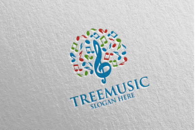 Tree Music Logo with Note and Tree Concept 51