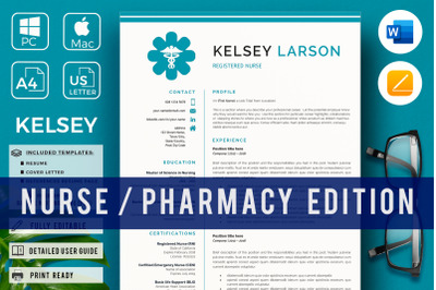 RN Nurse Resume for Apple Pages or MS Word. Pharmacy Resume, CV