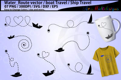 Boat travel SVG / boat route svg / boat silhouette / boat dotted line