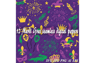 Mardi Gras Digital Paper&2C; Mardi Gras Seamless Background Paper.