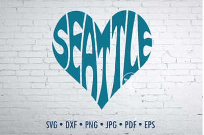 Seattle Word Art in heart shape, Svg Dxf Eps Png Jpg, T shirt design