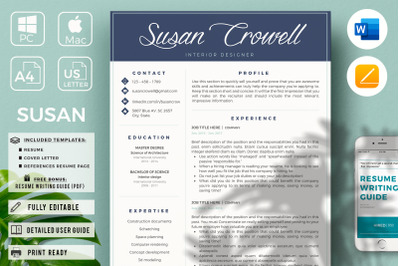 Creative &amp; Modern Resume Template + Cover Letter For MS Word &amp; Pages