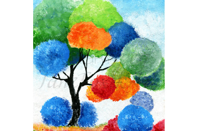 Colorful tree painting, Hand painted Illustration in high resolution