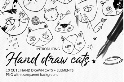 Hand Draw Cute Cats &2B; Elements