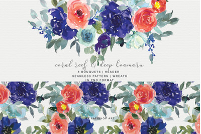 Coral Reef and Deep Koamaru Floral Bouquet Clipart