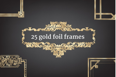 25 Gold foil frames clip arts, Elegant calligraphic frames