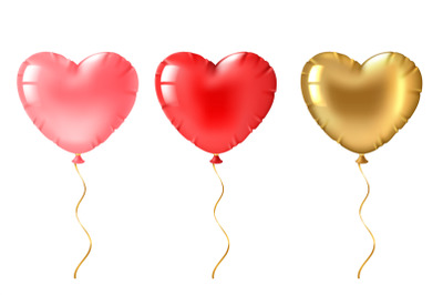 Heart balloon. Cute gold, pink and red heart shaped balloons decor, va