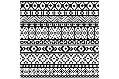 Black ethnic borders. Seamless ornaments mexican, american and aztec g