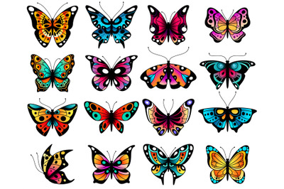 Butterfly. Colorful stylized butterflies with openwork wings&2C; differen