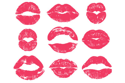 Lipstick kiss. Sexy woman red lips print. Female mouth makeup silhouet