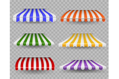 Striped awnings. Colorful outdoor canopy for shop, restaurants and mar