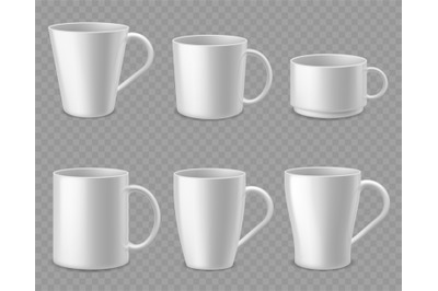 Coffee mugs. Realistic white ceramic mug mockup for espresso&2C; cappucci