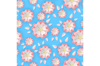 Paper sakura seamless pattern. Floral stylish wallpaper colorful bloom