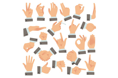 Gestures of businessman. Success people palms and hands, communication