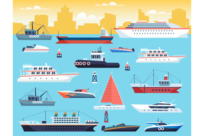 Maritime transport. Shipping dock with big sea or ocean vessel and sai