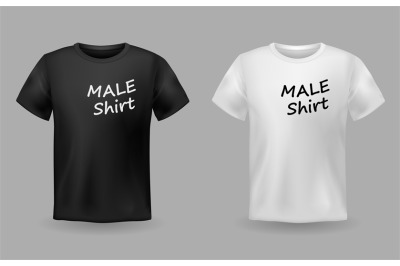 Shirt realistic. Textile realistic male black and white t-shirts with