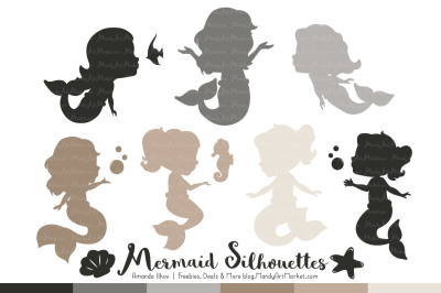 Sweet Mermaid Silhouettes Vector Clipart in Shades of Neutral