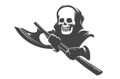 Smiling Skull in the Hood with Executioner Axe in Hands