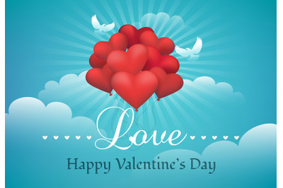 Valentines Day Illustration with Heart Shaped Balloons