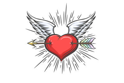 Winged Heart Pierced by Arrow Tattoo