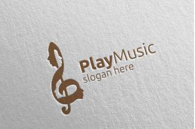 Music Logo with Note and Face Concept 52