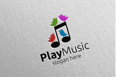 Music Logo with Note and Bird Concept 53