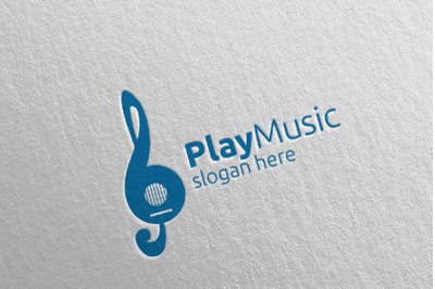 Music Logo with Note and Guitar Concept 54